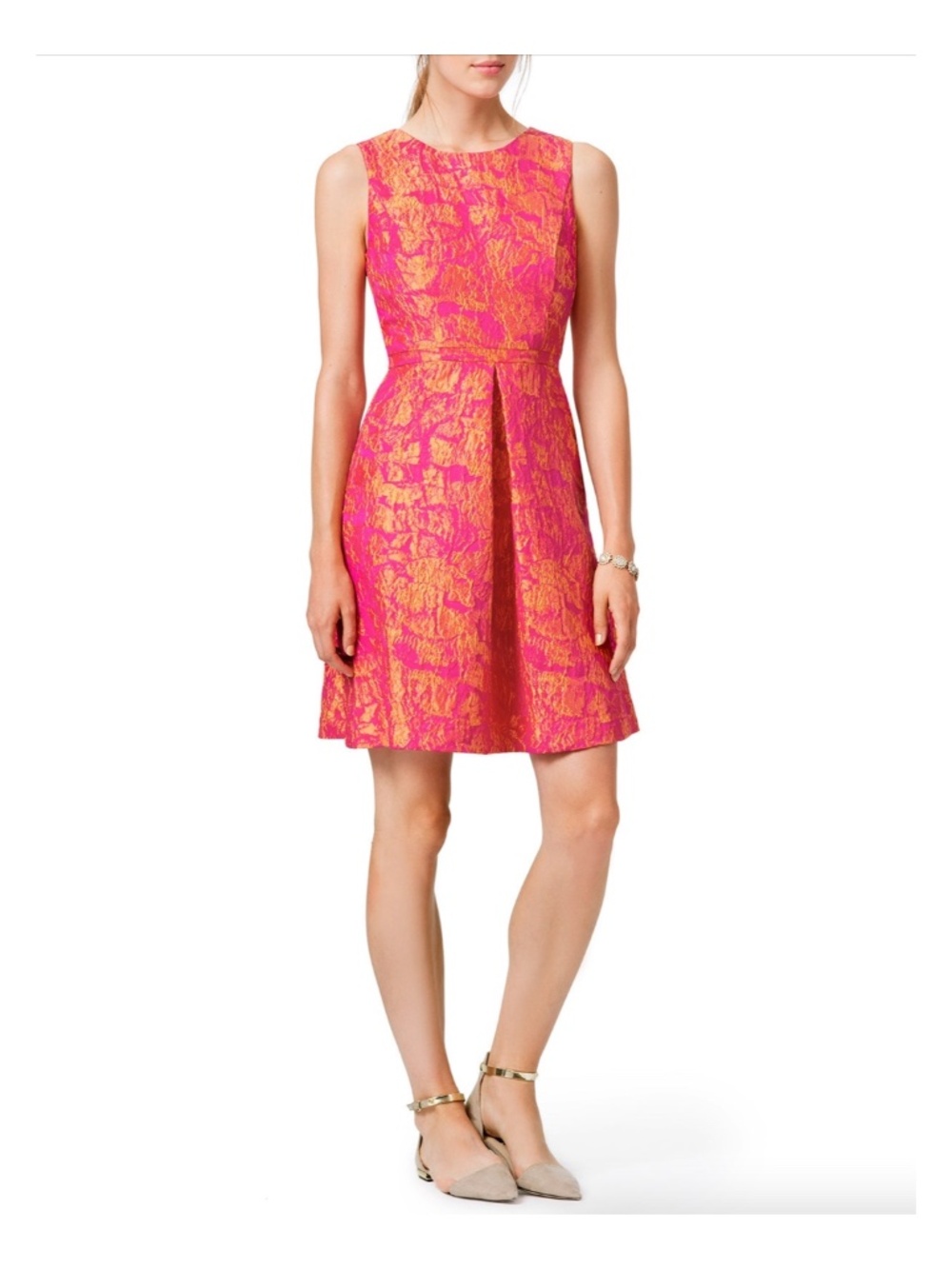 Monique Lhuillier Citrus Sorbet Cocktail Dress Pink Gold Jacquard Women’s Size 2